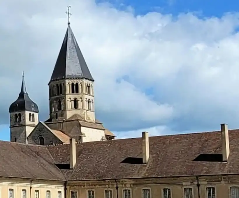 The octagonal Clocher de l'Eau Bénite, the Romanesque bell tower that still crowns Cluny Abbey's surviving transept
